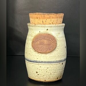 Minnesota Wild Rice Rustic Pottery Crock Cannister Goodie Jar Container